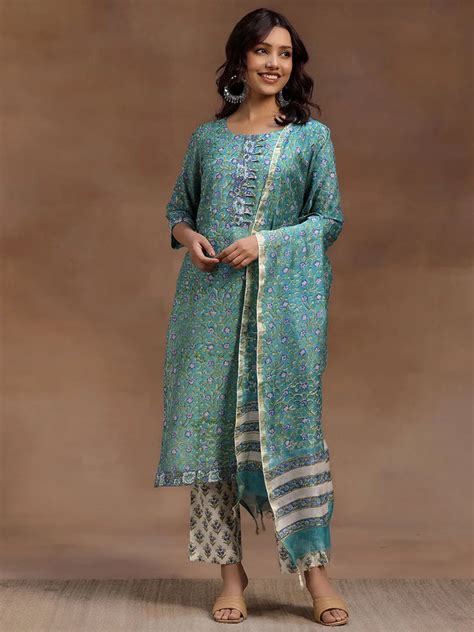 Buy Rama Green Printed Cotton Straight Suit With Dupatta Online at Rs ...