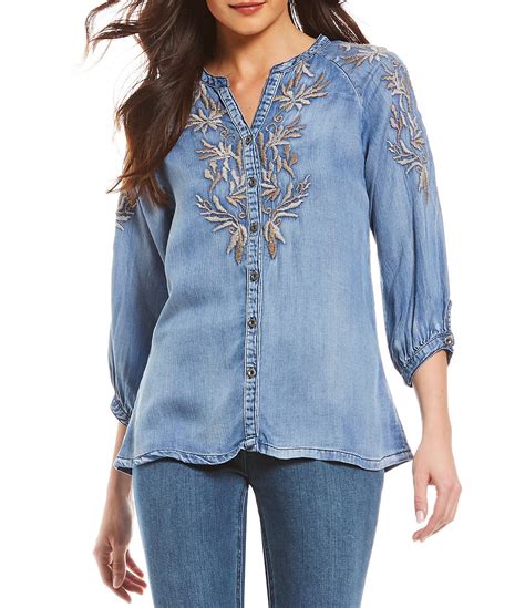 Reba Embroidered Chambray Shirt #Dillards | Embroidered chambray shirt ...