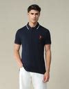 Buy Men Striped Collar Solid Polo Shirt Blue|U.S. Polo Assn. India