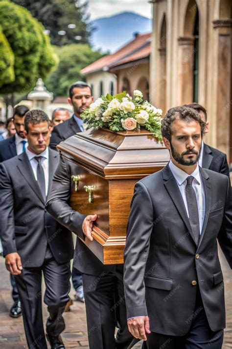 Religion death and dolor coffin bearer carrying casket at funeral to ...