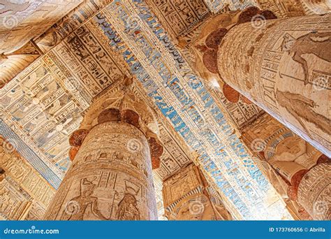 Beautiful Interior of the Temple of Dendera or the Temple of Hathor ...