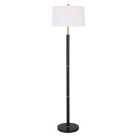 62 Inch Floor Lamp, White Tapered Hardback Shade, Black with Gold ...