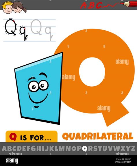 Educational cartoon illustration of letter Q from alphabet with quadrilateral shape Stock Vector ...