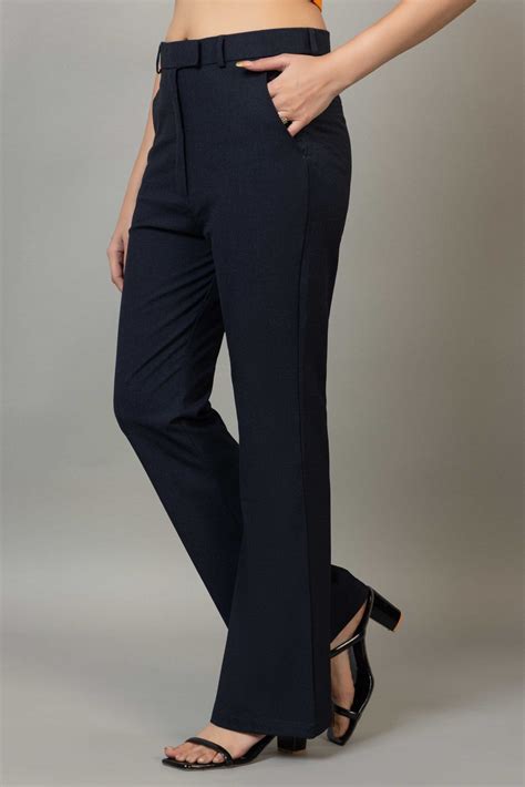 Navy check formal flare pants for women casual and office wear.
