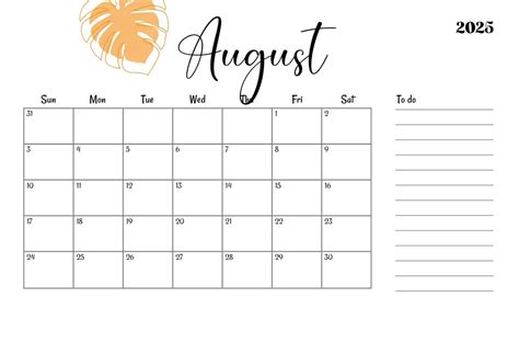 Printable Template August 2025 Calendar - Free download and print for you.