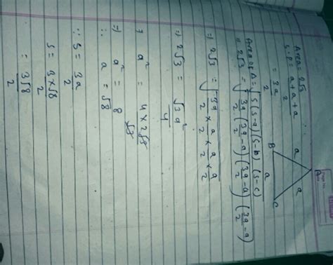 Area of equilateral triangle 2√3.find its semi perimeter using heron's ...