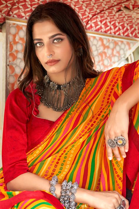 Buy Multicolour Leheriya Saree 87935 Online | Karagiri