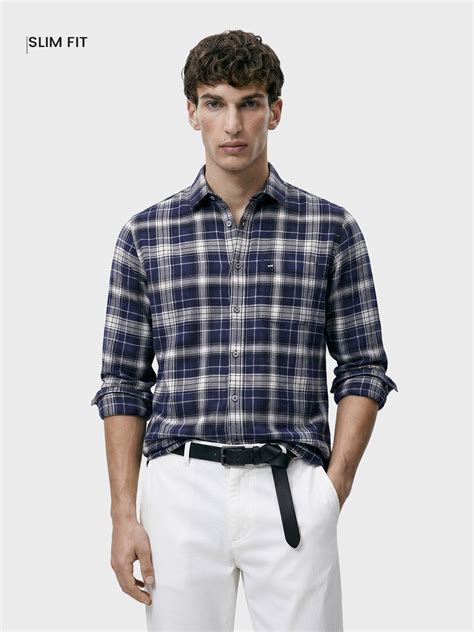 Men's Navy Blue Slim Fit Checkered Casual Shirt – TIGC