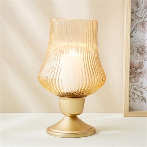 Buy Raga Ribbed Glass Hurricane With Metal Base from Home Centre at ...