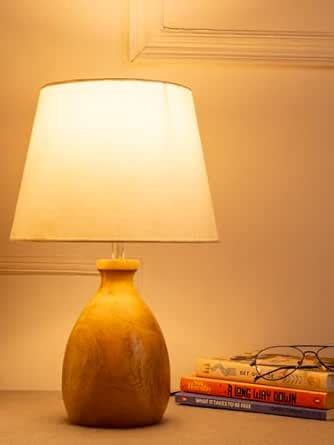 Buy Green Girgit Big Dome Wooden Table Lamp with Solid White Lamp Shade ...