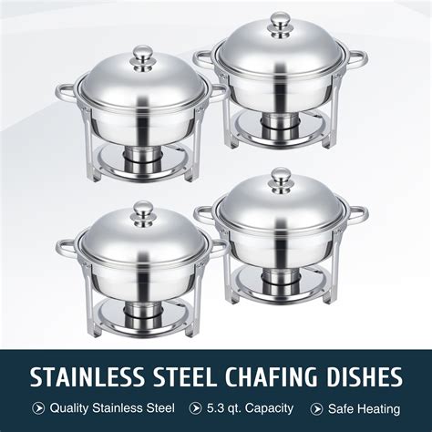 Buy Wilprep 4 Pack Chafing Dish Buffet Set 5 qt Round Stainless Steel ...