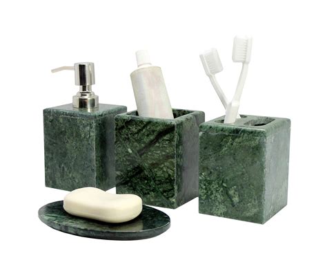 KLEO - Bathroom Accessory Set Natural Green Stone - Bath Accessories ...