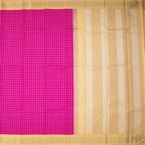 Magenta Pink Checked Silk Saree With Zari Border – Kumaran Silks