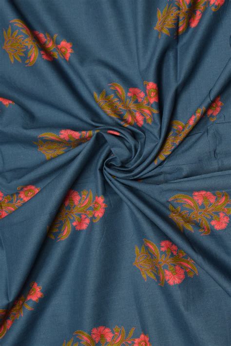 Buy Blue Flower Print Cotton Discharge Fabric Online | Qutun – QUTUN