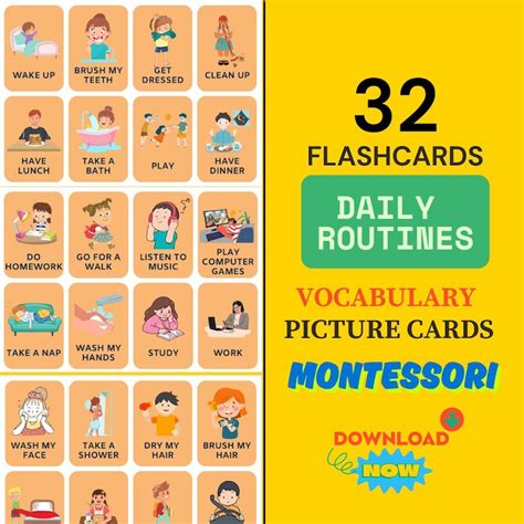 Buy Daily Routine Flashcards for Kids, Montessori ESL (printable ...