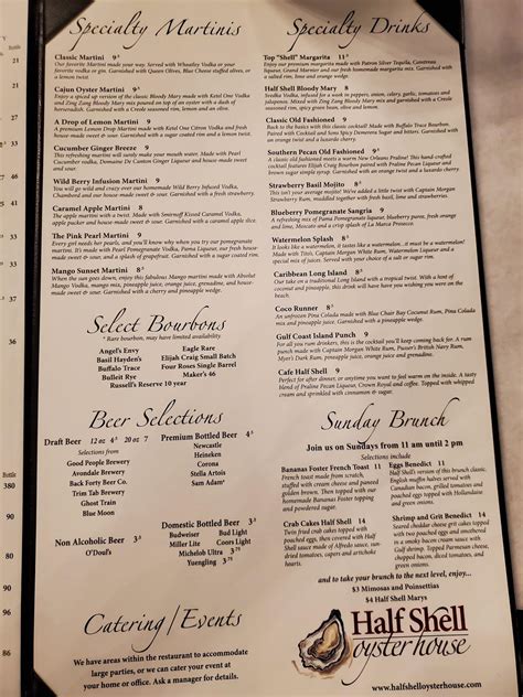 Menu at Half Shell Oyster House Trussville restaurant, Trussville