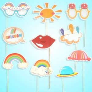 Partywala Rainbow Theme Stick Props Set Of 10Pcs Photo Booth Board ...
