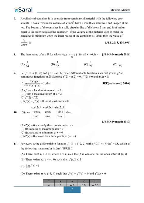 Maxima and Minima - JEE Advanced Previous Year Questions with Solutions