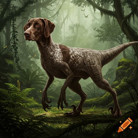 A brown and white speckled German Shorthaired Pointer with a raptor ...