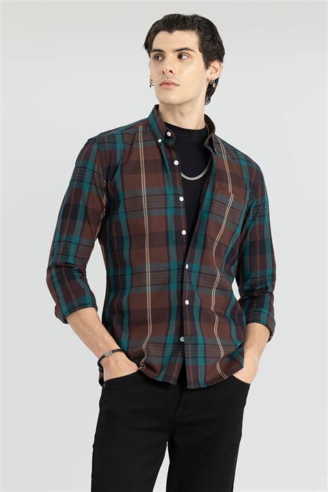 Buy Men's Modest Check Dark Brown Shirt Online | SNITCH