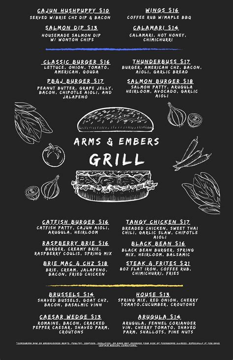 Menu at Arms & Embers Grill pub & bar, Grand Ledge