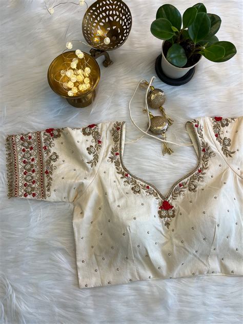 White Silk Fusion Blouse with Zardozi Work – WEVOW