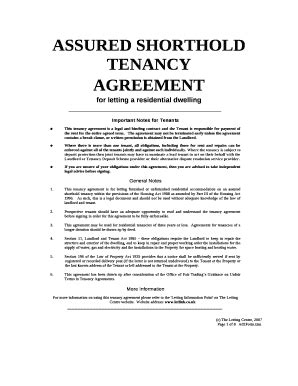 Shorthold Tenancy Agreement Template - Fill and Sign Printable Template ...