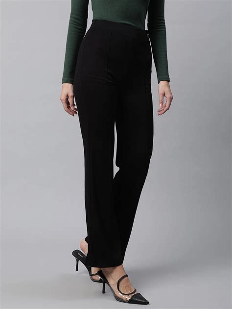 Women Black Side Opening Bell Bottom High Rise Palazzo Pa...