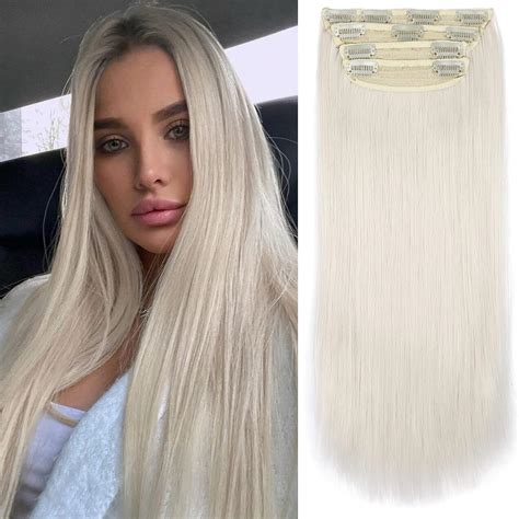 Amazon.com : Synthetic Hair Extensions Platinum Blonde 20 Inch Full ...