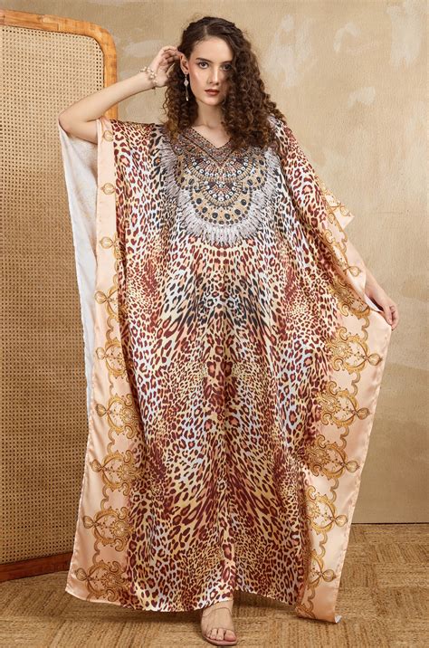 Savanna Reign Soft Satin Women Kaftan with Rhinestones – Label Aarna