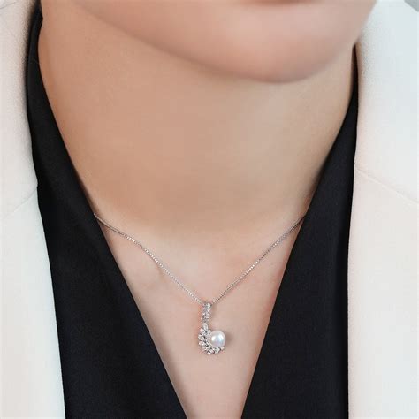 Leafy Luminescence 925 Sterling Silver Rhodium-Plated Leaf Pendant wit ...