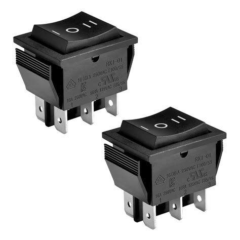 Heschen Rocker Switch ON-OFF-ON DPDT 6 Terminals 16A 250VAC Black 2Pack ...