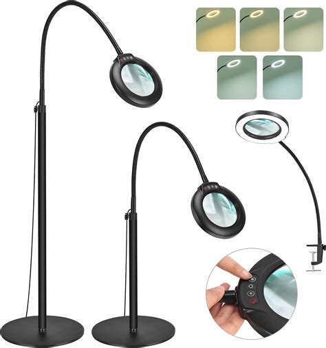 10X Magnifying Floor Lamp with Light, 24" Flexible Gooseneck Standing ...