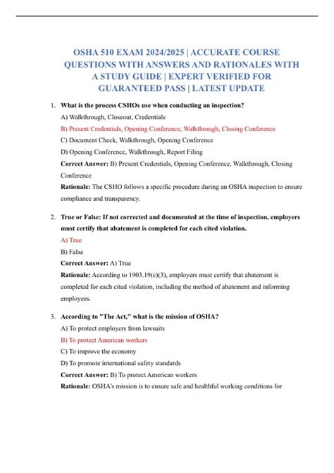 OSHA 510 EXAM 2024/2025 | ACCURATE COURSE QUESTIONS WITH ANSWERS AND ...