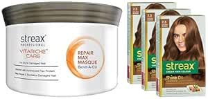 Streax Cream Hair Color for Unisex, 120ml - 7.3 Golden Blonde (Pack of ...