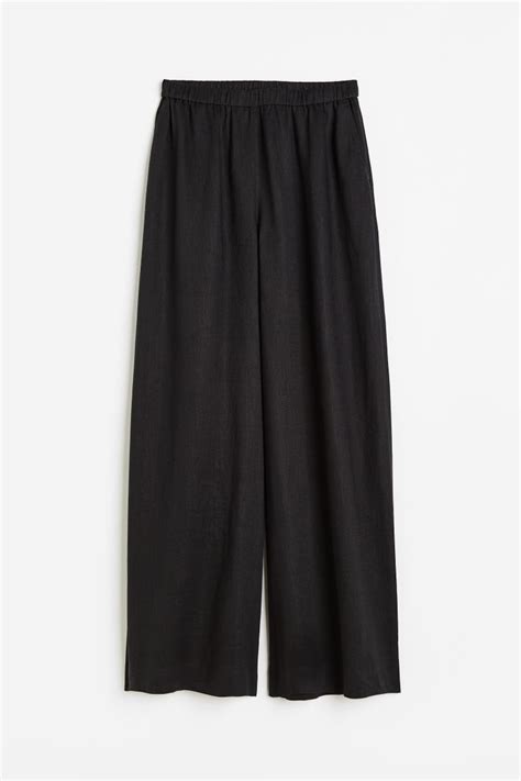 Wide linen trousers - Black - Ladies | H&M IN