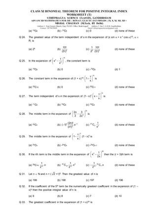 Image result for Binomial Theorem Worksheet