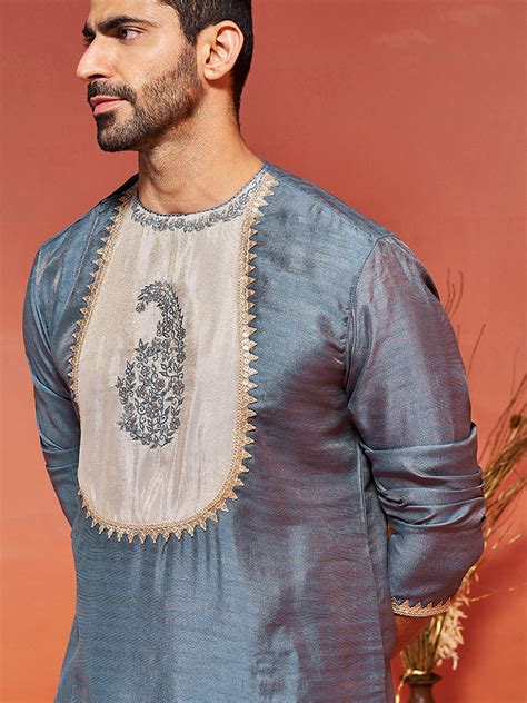 Men's Gray Silk Blend Kurta – vastramay