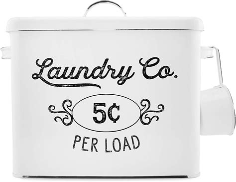 AuldHome Farmhouse Laundry Powder Container, White Enamelware Detergent ...
