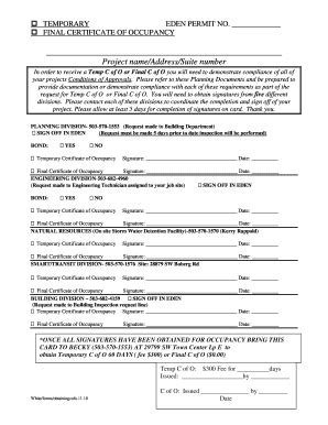 Fillable Online Temporary Certificate of Occupancy Information and ...