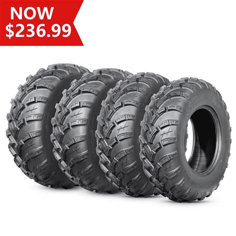 6PR ATV/UTV Tires 25x8-12 Front & 25x10-12 Rear All Terrain 15mm Tread ...