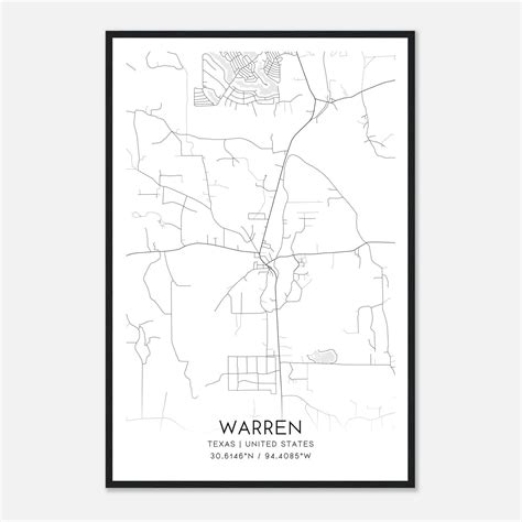 Warren Texas Map Poster, Modern Home Decor Wall Art Print - Custom Maps & Posters
