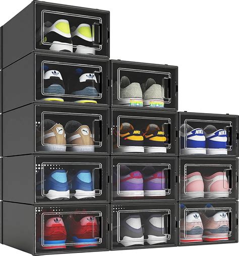 MELDEVO 12 Pack Shoe Organizer Boxes, Black Plastic India | Ubuy