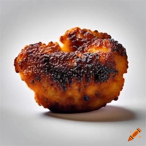 Single burnt chicken nugget on white background on Craiyon