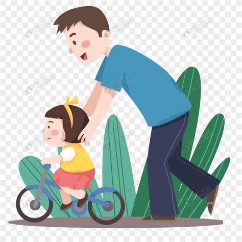 手绘卡通父亲节陪孩子骑自行车的爸爸元素素材下载-正版素材401210016-摄图网