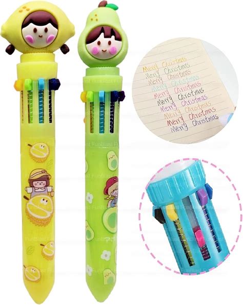 FunBlast 10 in 1 Pen Retractable Ball Pen Set - Cute Cartoon Topper ...
