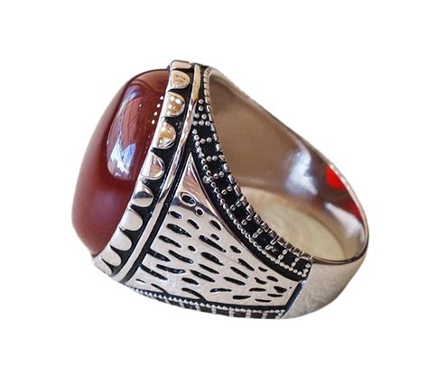 Buy Carnelian, Yemeni Aqeeq Ring, Sterling Silver 925, Dark Red, Semi ...