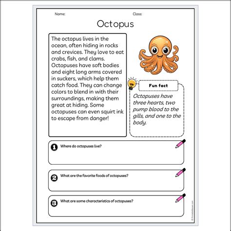 Octopus | Reading Passage Comprehension Questions Writing Facts Worksh ...