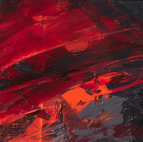 Jean Soyer - Small Deep Red Orange Black and Grey Squared Abstract Oil ...