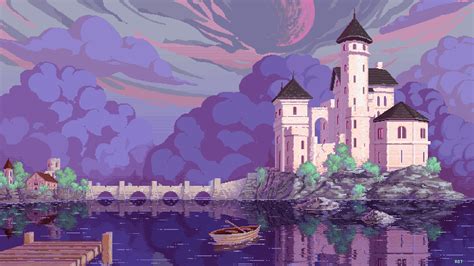 1920x1080 Resolution Fantasy Castle Pixel Art 1080P Laptop Full HD Wallpaper - Wallpapers Den - Painting Wallpaper 1920X1080